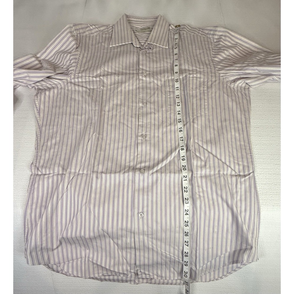 Poggiani 1958 Italy Striped Dress Shirt 16 Lavender Beige Cotton Italian Classic - Picture 4 of 11
